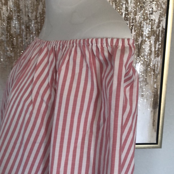 LOFT OFF SHOULDER PINK AND WHITE STRIPE SHORT SLEEVE TOP - Picture 5 of 8